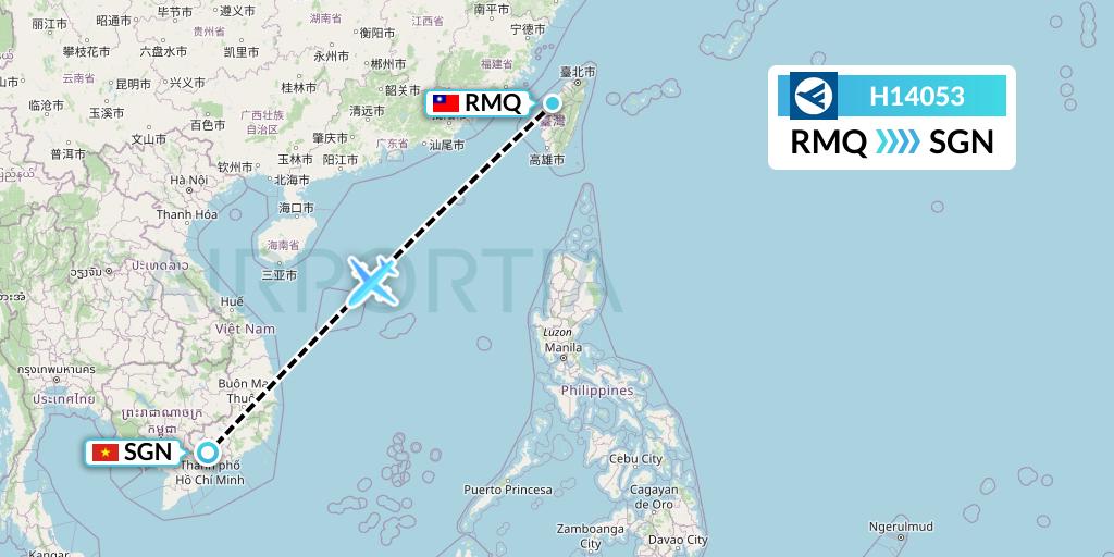 H14053 Hahn Air Systems Flight Map: Taichung to Ho Chi Minh City