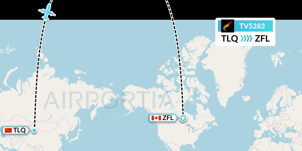 TV5283 Tibet Airlines Flight Map: Turpan to South Trout Lake