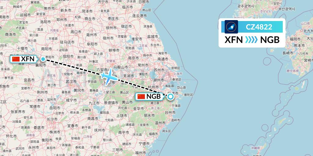 CZ4822 China Southern Airlines Flight Map: Xiangyang to Ningbo
