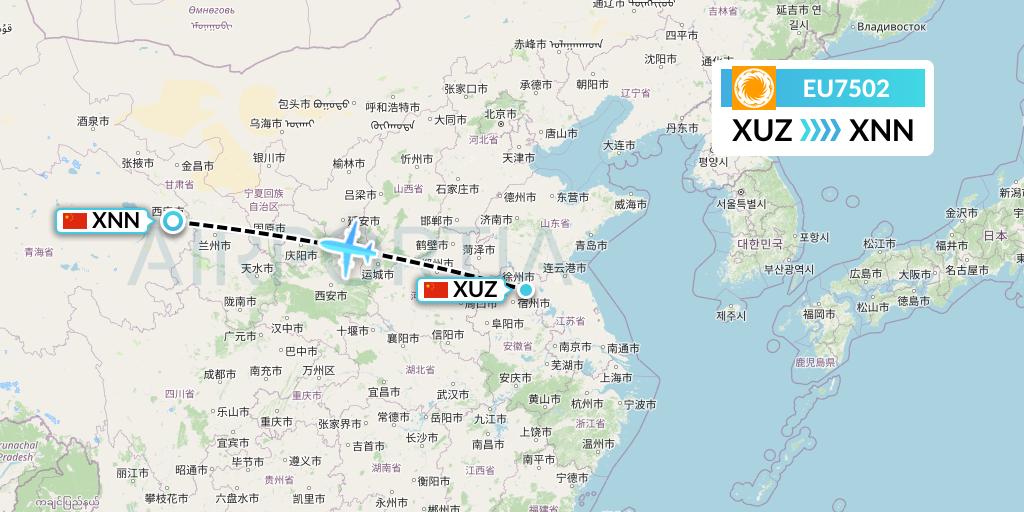 EU7502 Chengdu Airlines Flight Map: Xuzhou to Xining