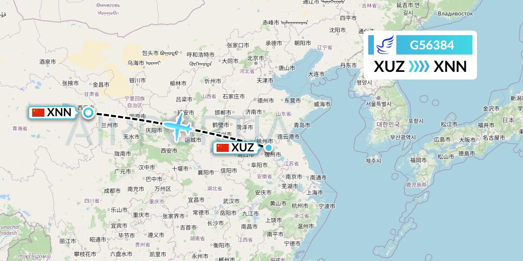G56384 China Express Airlines Flight Map: Xuzhou to Xining