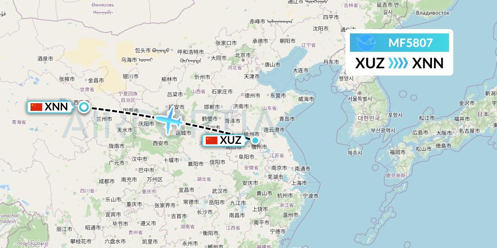 MF5807 Xiamen Airlines Flight Map: Xuzhou to Xining