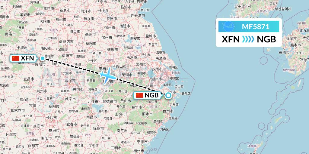 MF5871 Xiamen Airlines Flight Map: Xiangyang to Ningbo