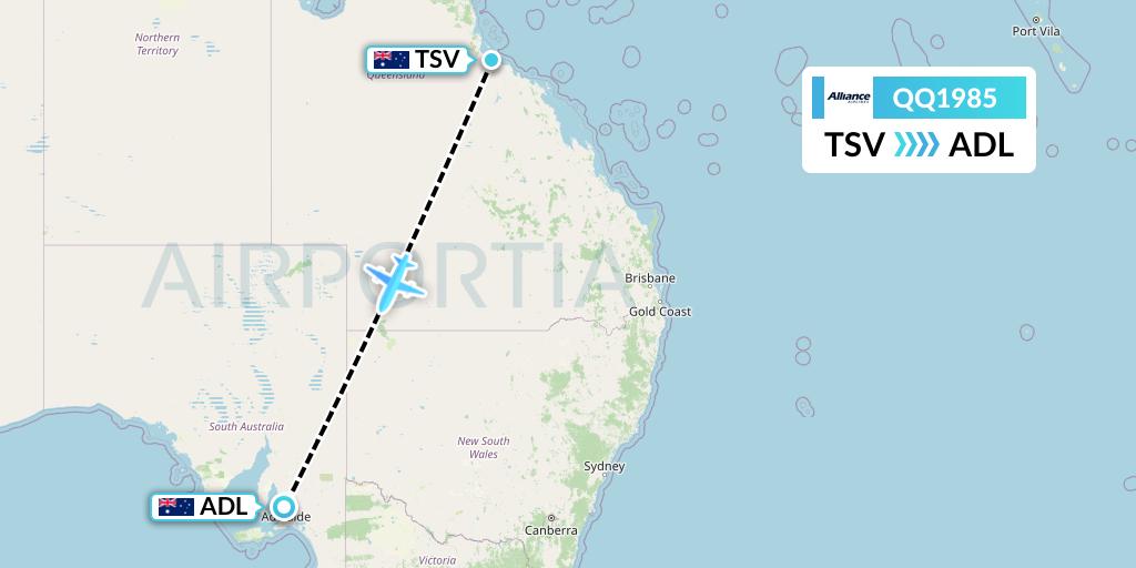 QQ1985 Alliance Airlines Flight Map: Townsville to Adelaide