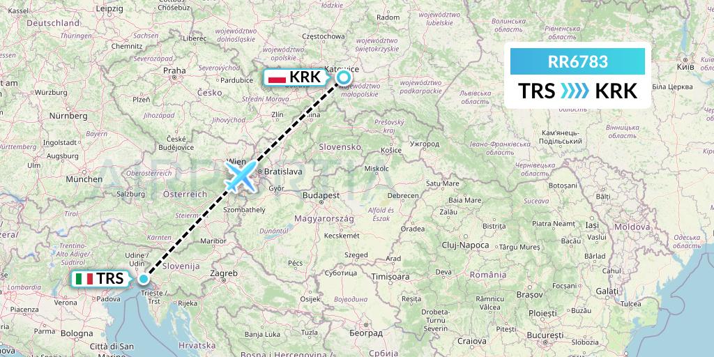 RR6783 Royal Air Force Flight Map: Trieste to Krakow