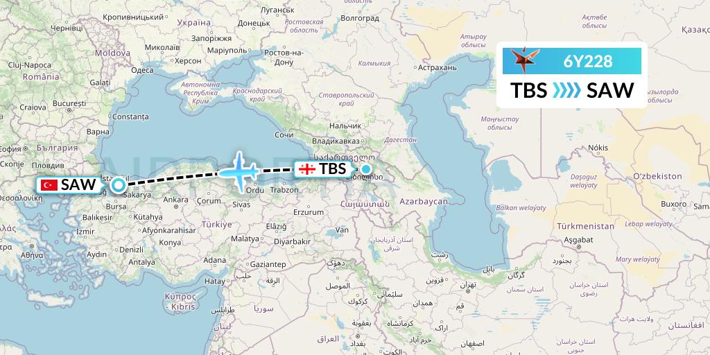 6Y228 SmartLynx Flight Map: Tbilisi to Istanbul
