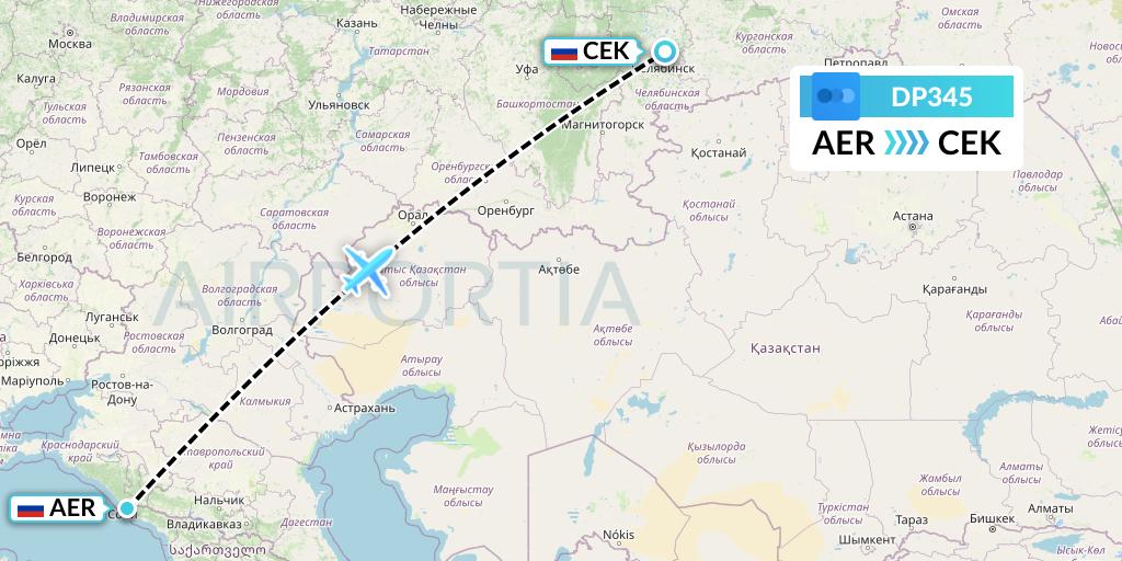 DP345 Pobeda Flight Map: Sochi to Chelyabinsk