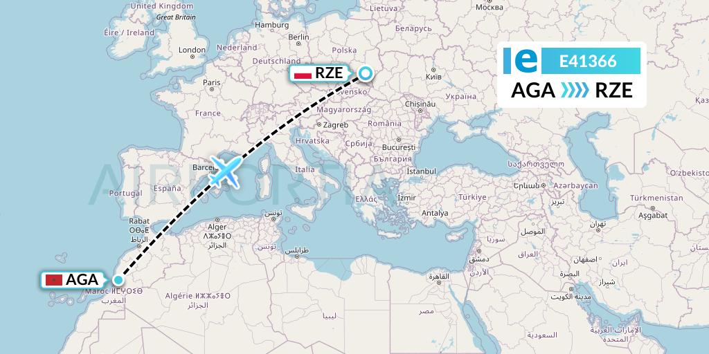 E41366 Estelar Latinoamerica C.A. Flight Map: Agadir to Rzeszow
