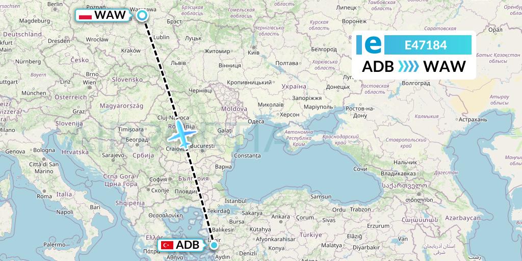 E47184 Estelar Latinoamerica C.A. Flight Map: Izmir to Warsaw