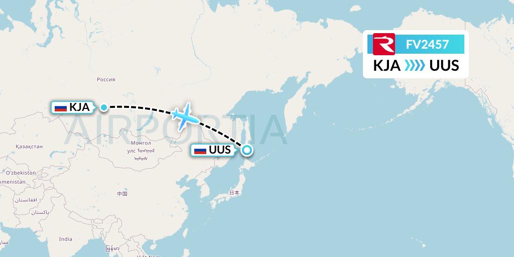 FV2457 Rossiya Flight Map: Krasnoyarsk to Yuzhno-Sakhalinsk