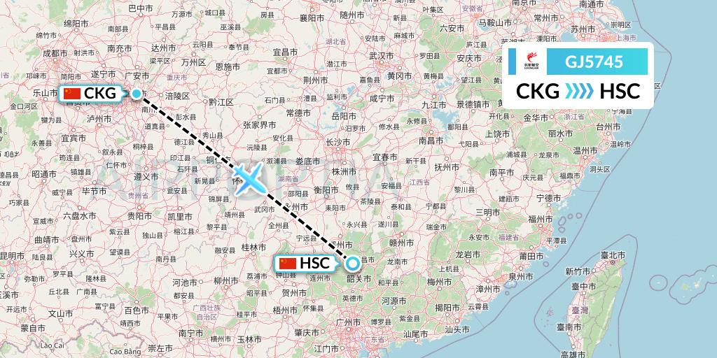 GJ5745 Loong Airlines Flight Map: Chongqing to Shaoguan