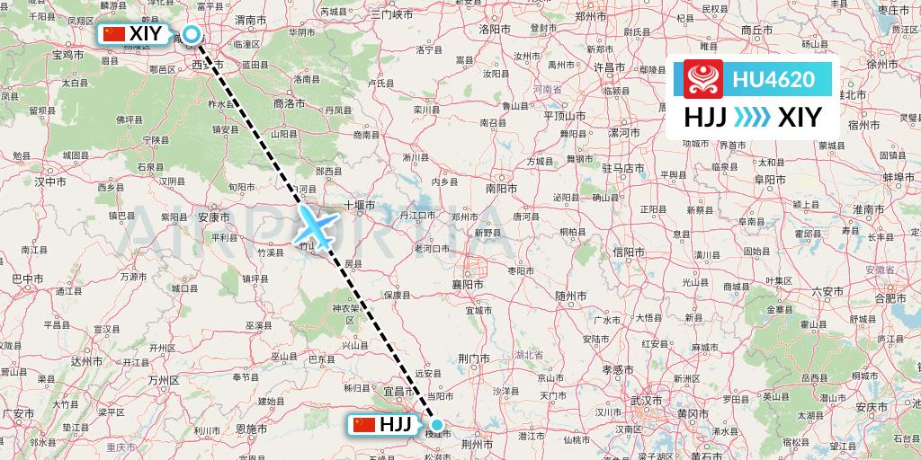 HU4620 Hainan Airlines Flight Map: Huaihua to Xi'an