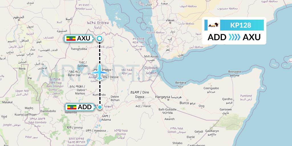 KP128 ASKY Flight Map: Addis Ababa to Axum