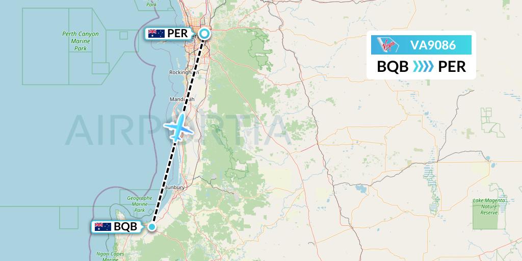 VA9086 Virgin Australia Flight Map: Busselton to Perth