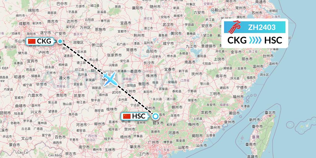 ZH2403 Shenzhen Airlines Flight Map: Chongqing to Shaoguan
