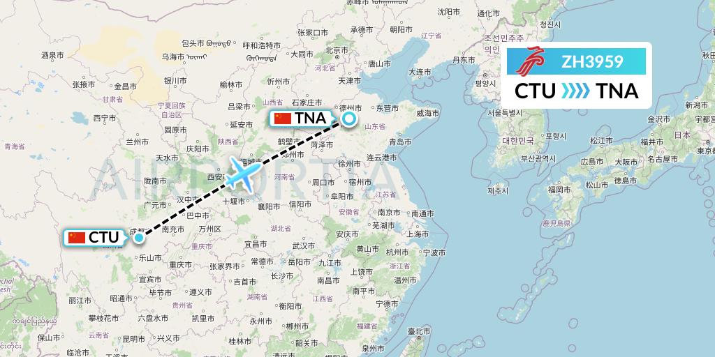 ZH3959 Shenzhen Airlines Flight Map: Chengdu to Jinan