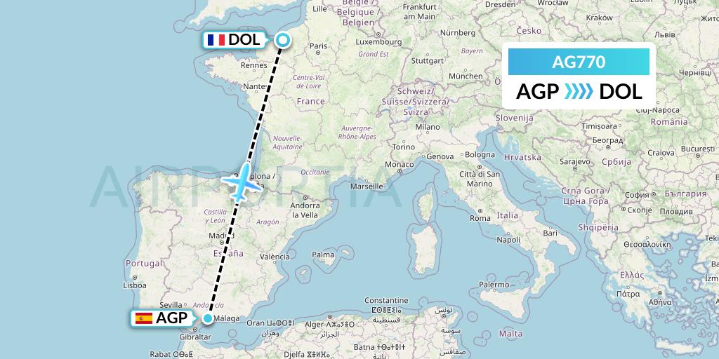 AG770 Aruba Airlines Flight Map: Malaga to Deauville