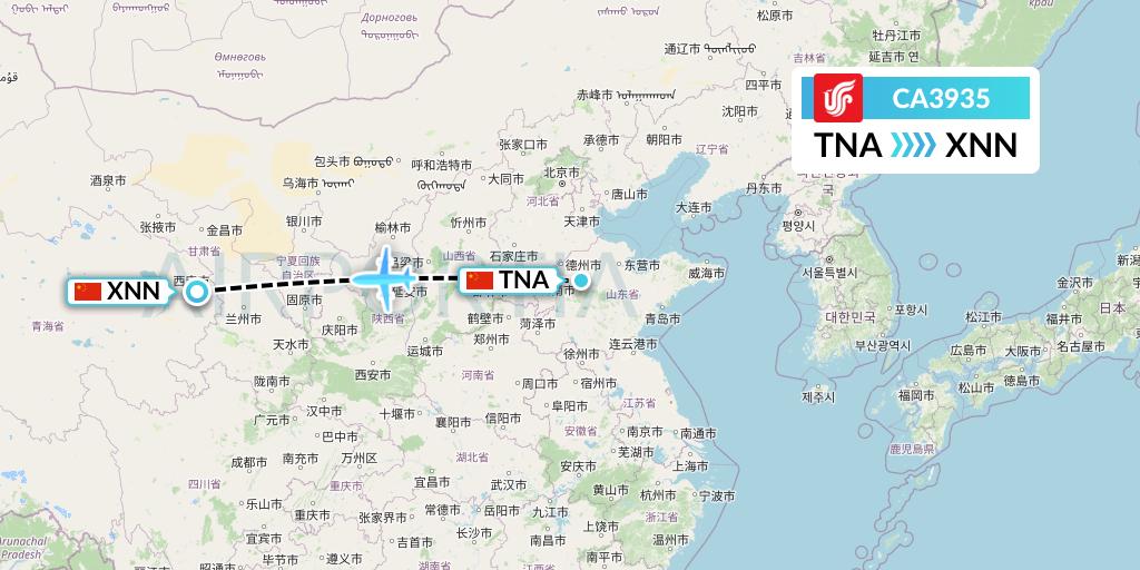 CA3935 Air China Flight Map: Jinan to Xining