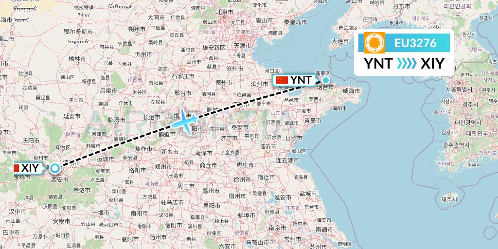 EU3276 Chengdu Airlines Flight Map: Yantai to Xi'an