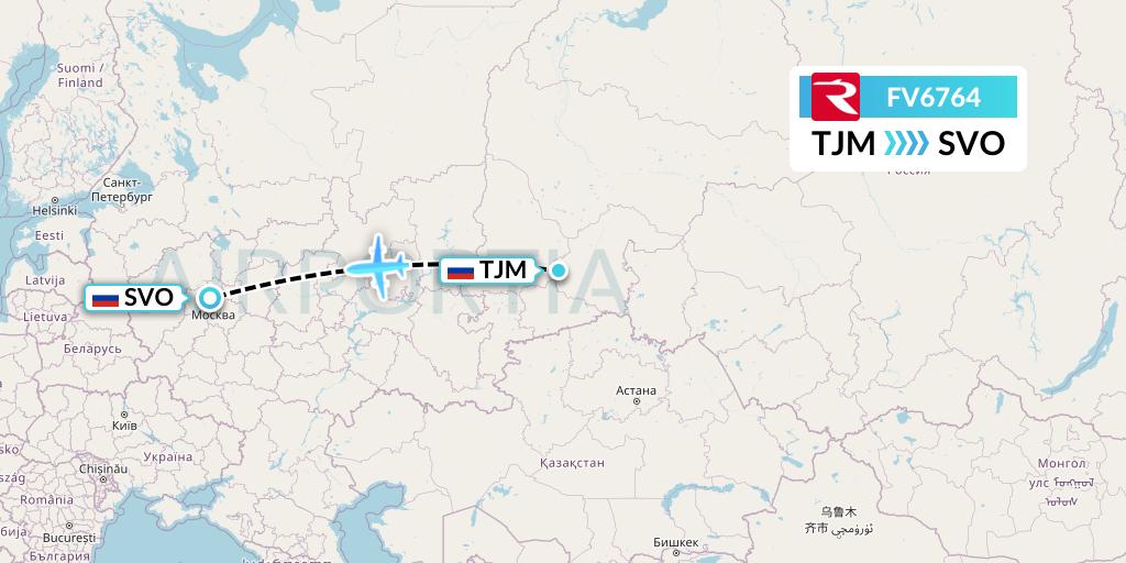 FV6764 Rossiya Flight Map: Tyumen to Moscow
