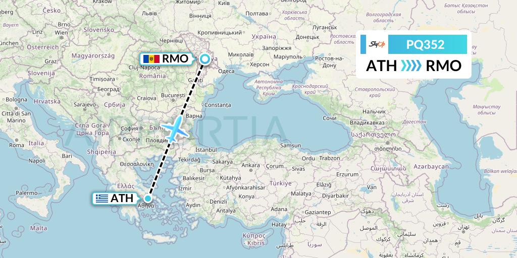 PQ352 SkyUp Airlines Flight Map: Athens to Chisinau