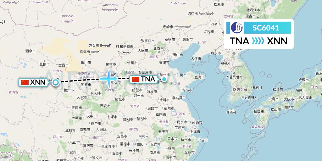 SC6041 Shandong Airlines Flight Map: Jinan to Xining
