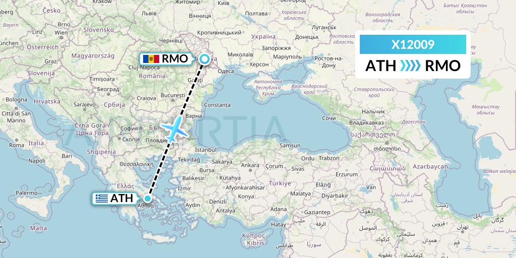 X12009 Nik Airways Flight Map: Athens to Chisinau
