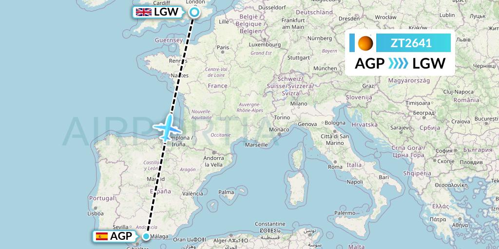 ZT2641 Titan Airways Flight Map: Malaga to London