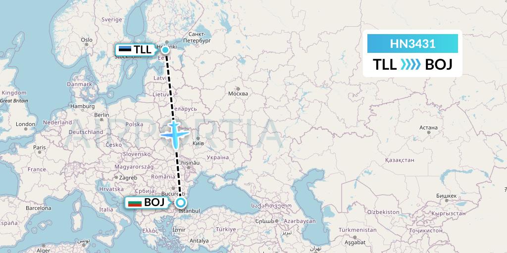 HN3431 Uab Heston Airlines Jsc Heston Airl Flight Map: Tallinn to Burgas