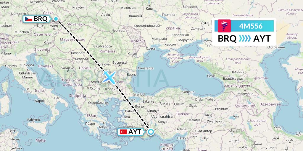 4M556 LATAM Airlines Argentina Flight Map: Brno to Antalya