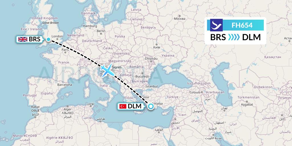 FH654 Freebird Airlines Flight Map: Bristol to Dalaman