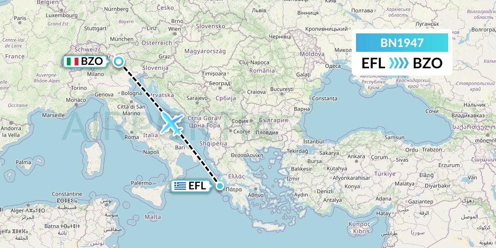 BN1947 Forward Air International Airlines Flight Map: Kefalonia to Bolzano