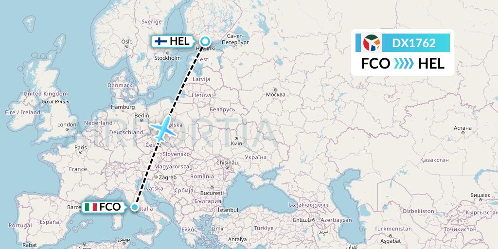 DX1762 Danish Air Transport Flight Map: Rome to Helsinki
