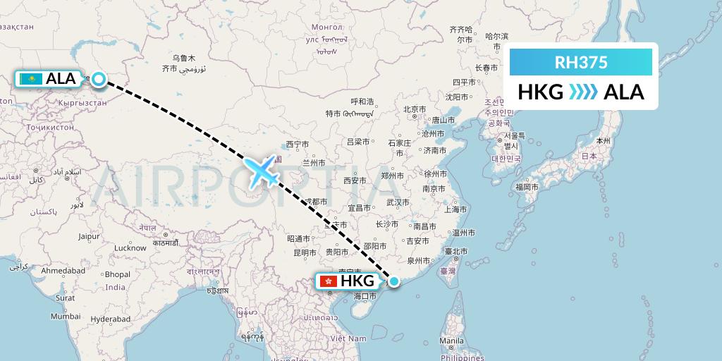 RH375 Republic Express Airlines Flight Map: Hong Kong to Almaty
