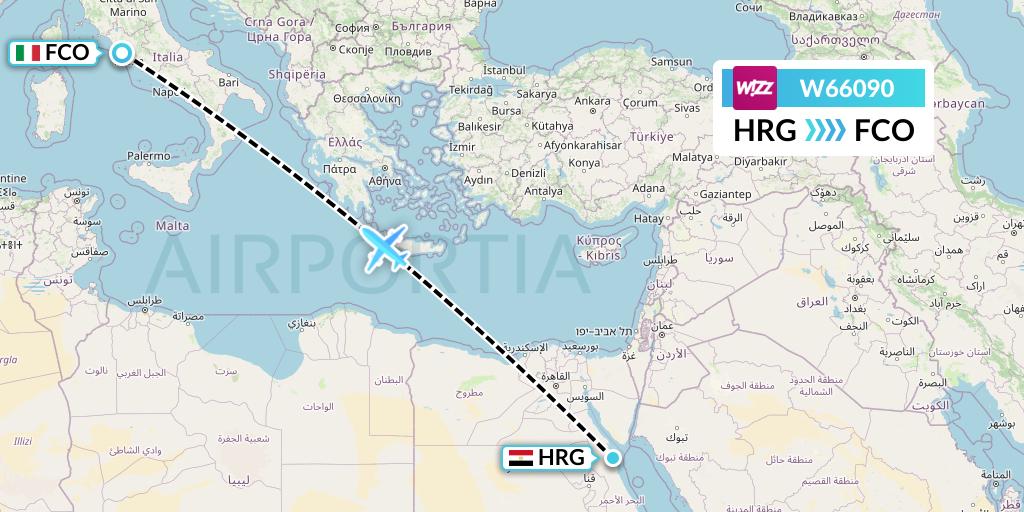 W66090 Wizz Air Flight Map: Hurghada to Rome