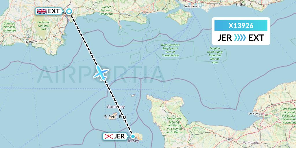 X13926 Nik Airways Flight Map: Jersey to Exeter