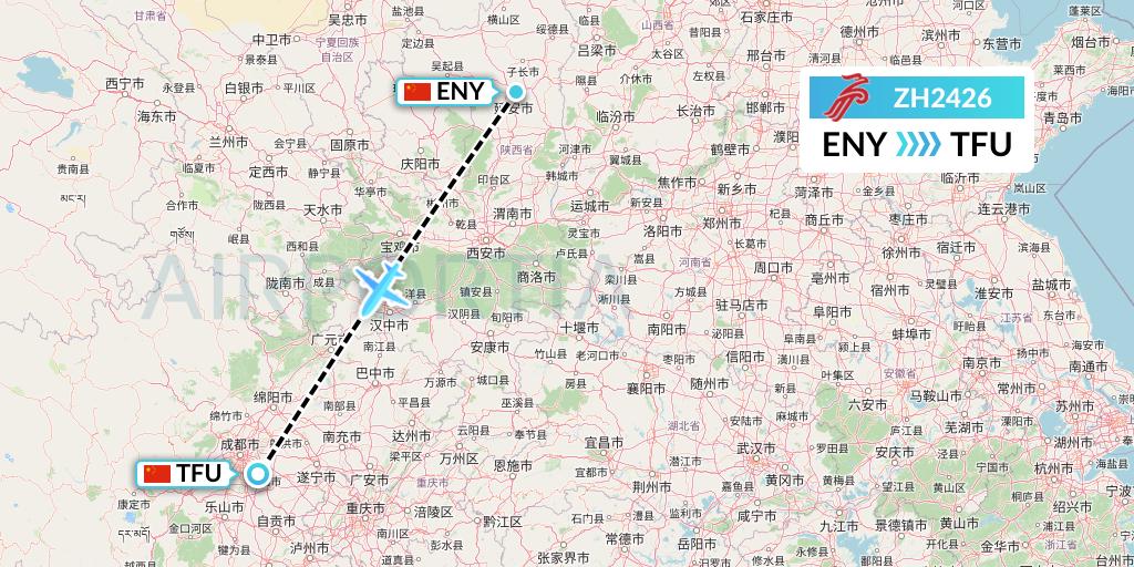 ZH2426 Shenzhen Airlines Flight Map: Yan'an to Chengdu