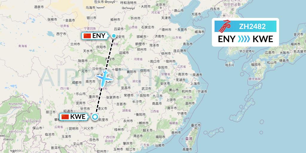 ZH2482 Shenzhen Airlines Flight Map: Yan'an to Guiyang