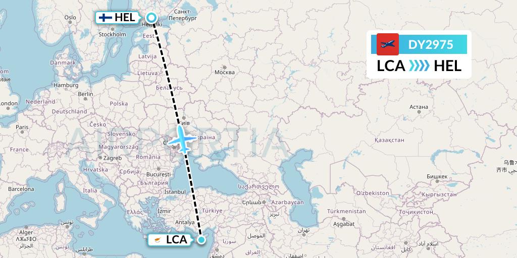 DY2975 Norwegian Flight Map: Larnaca to Helsinki