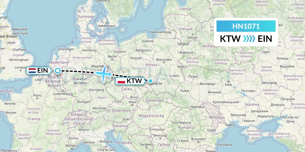 HN1071 Uab Heston Airlines Jsc Heston Airl Flight Map: Katowice to Eindhoven
