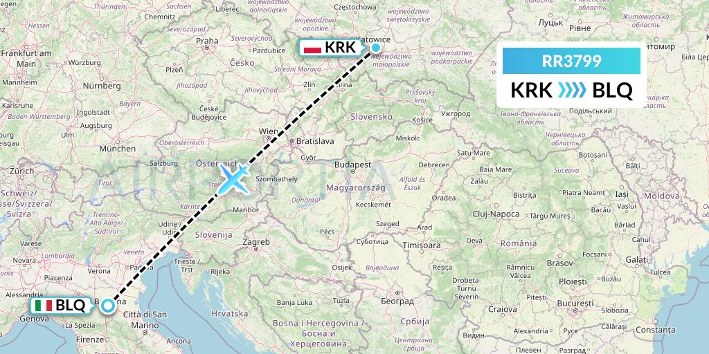 RR3799 Royal Air Force Flight Map: Krakow to Bologna