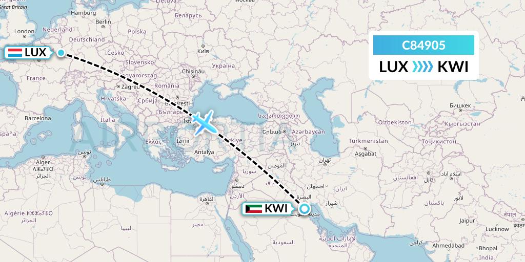 C84905 Cronos Airlines Flight Map: Luxembourg to Kuwait City
