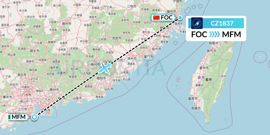 CZ1837 China Southern Airlines Flight Map: Fuzhou to Macau