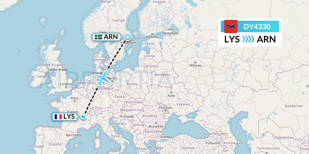 DY4330 Norwegian Flight Map: Lyon to Stockholm