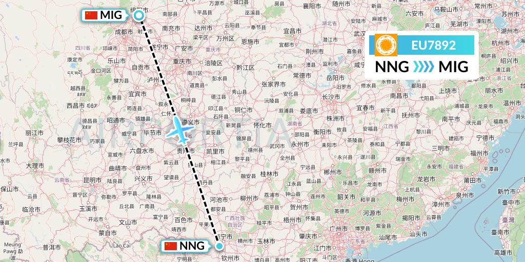 EU7892 Chengdu Airlines Flight Map: Nanning to Mianyang