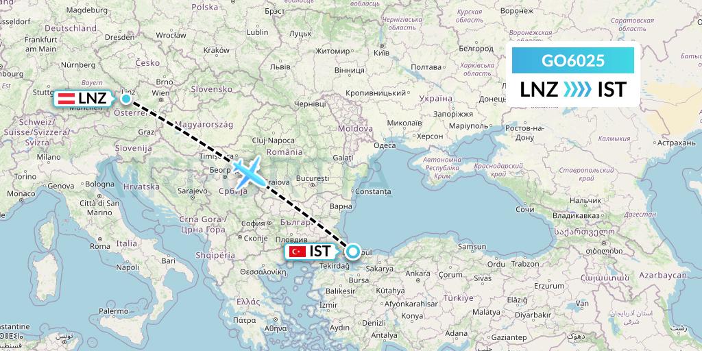 GO6025 ULS Airlines Cargo Flight Map: Linz to Istanbul