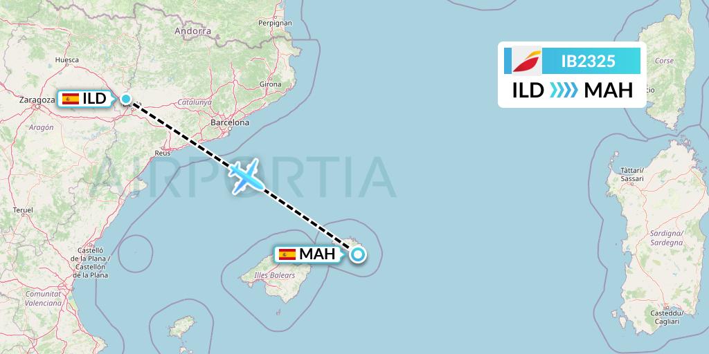 IB2325 Iberia Flight Map: Lleida to Mahon