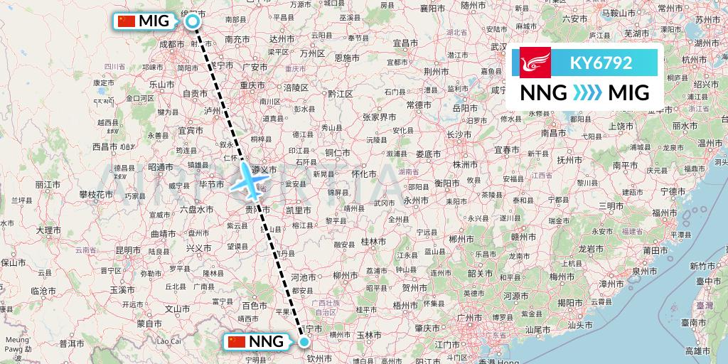 KY6792 Kunming Airlines Flight Map: Nanning to Mianyang