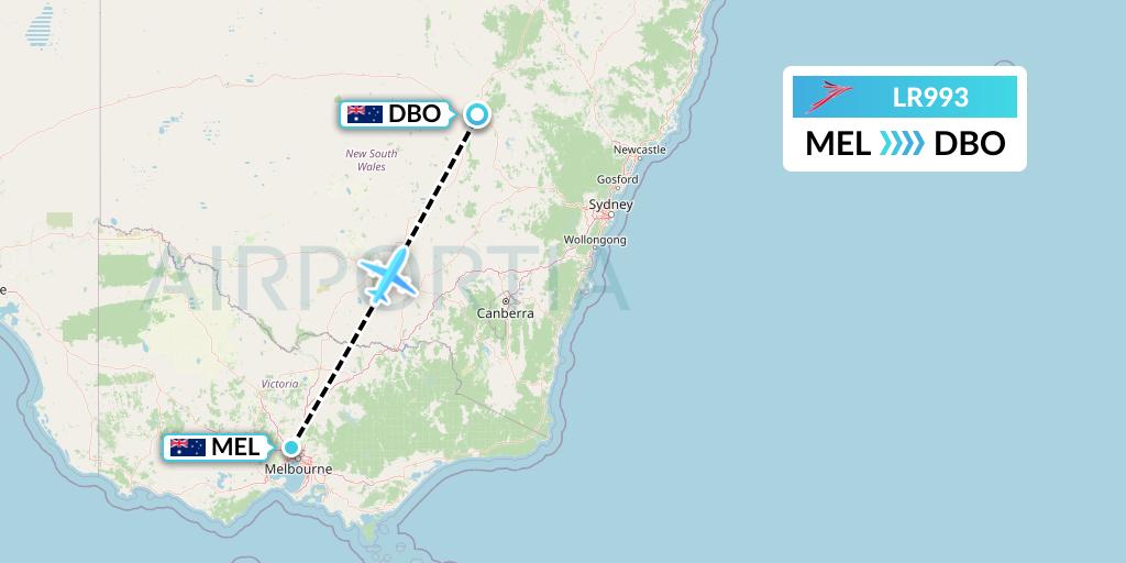 LR993 Lacsa Flight Map: Melbourne to Dubbo