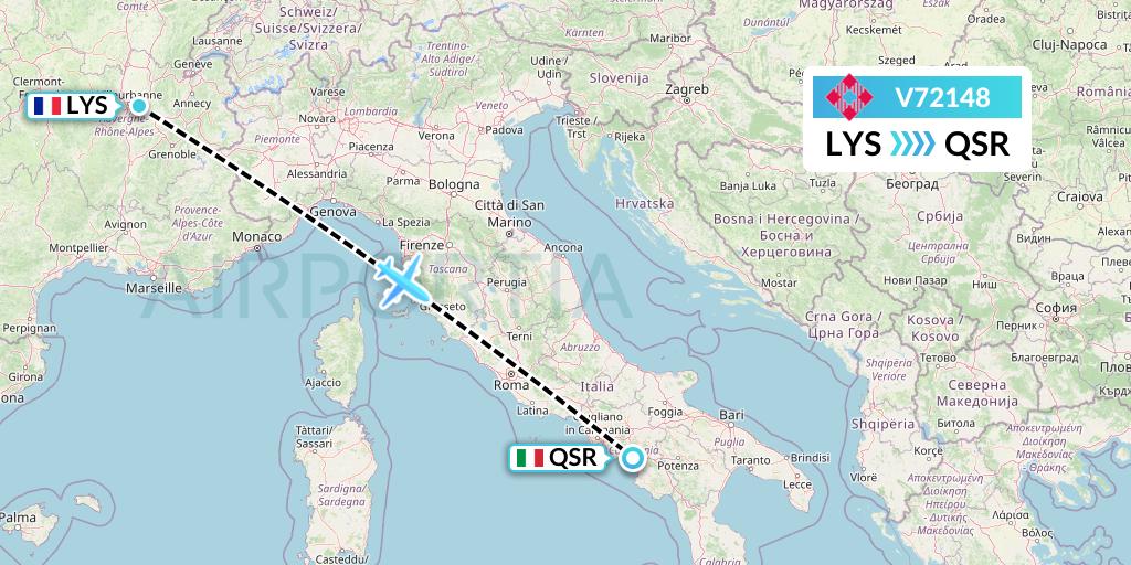 V72148 Volotea Flight Map: Lyon to Salerno